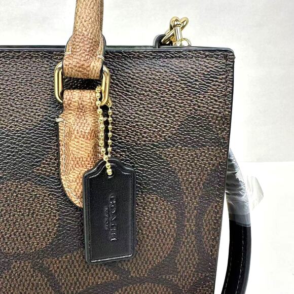 Coach Maggie Small Tote Bag In Blocked Signature Canvas Gold/Walnut/Tan CY676 - Picture 7 of 13